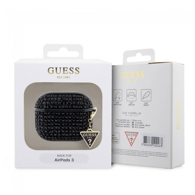 Apple Airpods 3. Nesil Kılıf Guess Orjinal Lisanslı Parıltılı Taş Kaplamalı Üçgen Logo Süs Zincirli Kapak Apple Airpods 3. Nesil Kılıf Guess Orjinal Lisanslı Parıltılı Taş Kaplamalı Üçgen Logo Süs Zincirli Kapak