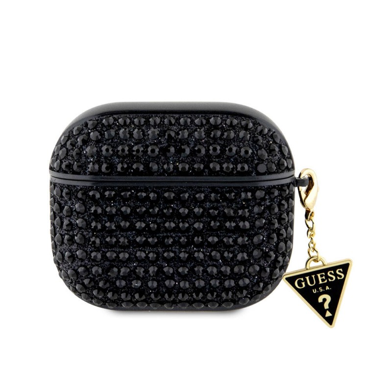 Bal-z Apple Airpods 3. Nesil Kılıf Guess Orjinal Lisanslı Parıltılı Taş Kaplamalı Üçgen Logo Süs Zincirli Kapak
