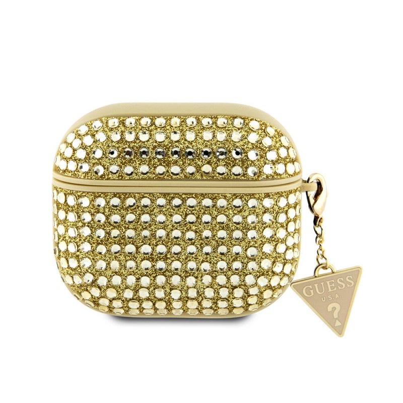 Bal-z Apple Airpods 3. Nesil Kılıf Guess Orjinal Lisanslı Parıltılı Taş Kaplamalı Üçgen Logo Süs Zincirli Kapak