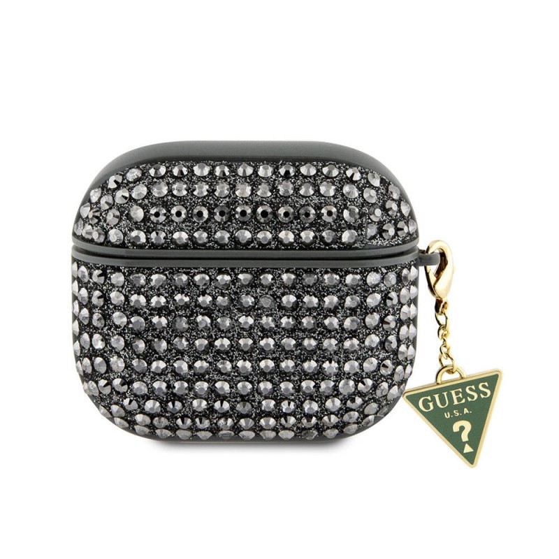Bal-z Apple Airpods 3. Nesil Kılıf Guess Orjinal Lisanslı Parıltılı Taş Kaplamalı Üçgen Logo Süs Zincirli Kapak