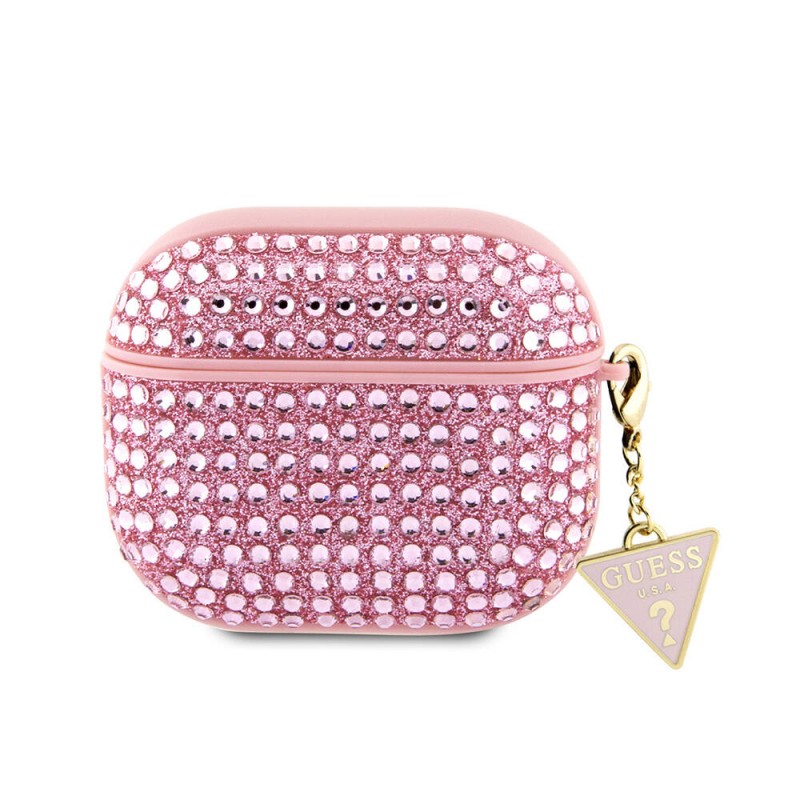 Bal-z Apple Airpods 3. Nesil Kılıf Guess Orjinal Lisanslı Parıltılı Taş Kaplamalı Üçgen Logo Süs Zincirli Kapak