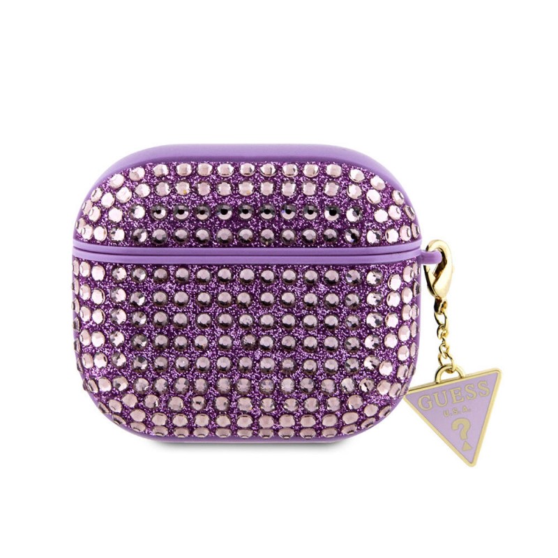 Bal-z Apple Airpods 3. Nesil Kılıf Guess Orjinal Lisanslı Parıltılı Taş Kaplamalı Üçgen Logo Süs Zincirli Kapak