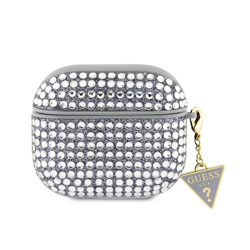 Bal-z Apple Airpods 3. Nesil Kılıf Guess Orjinal Lisanslı Parıltılı Taş Kaplamalı Üçgen Logo Süs Zincirli Kapak