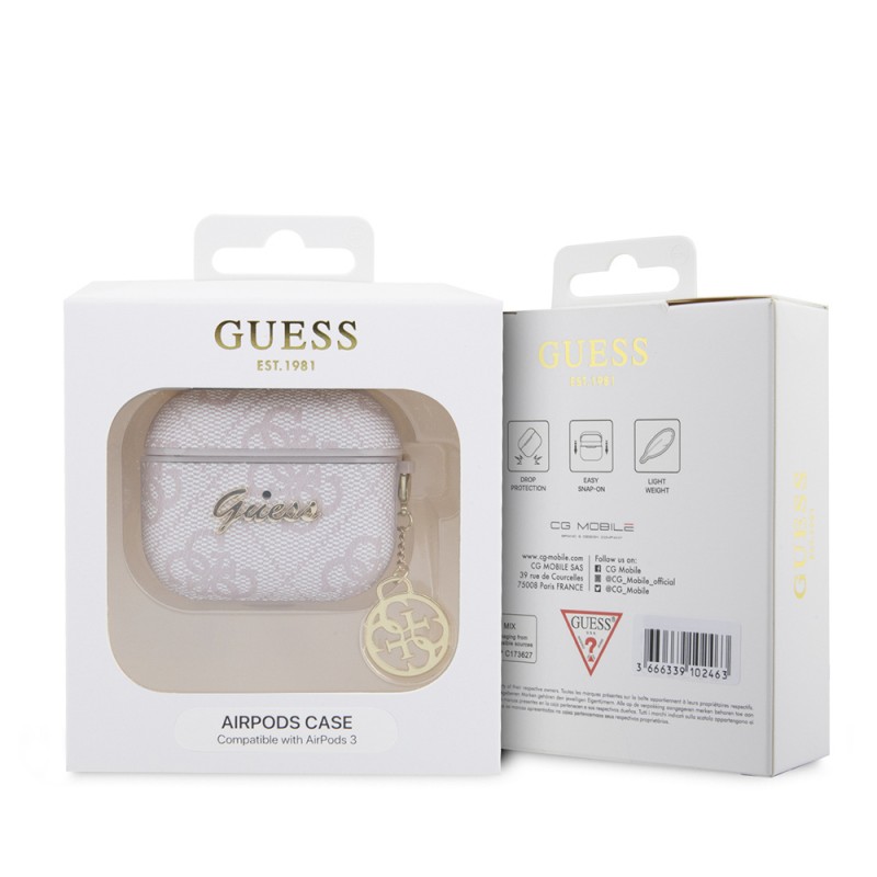 Bal-z Apple Airpods 3.Nesil Kılıf Guess Orjinal Lisanslı 4G Desenli Metal Script Logolu 4G Charm PU Deri Kapak