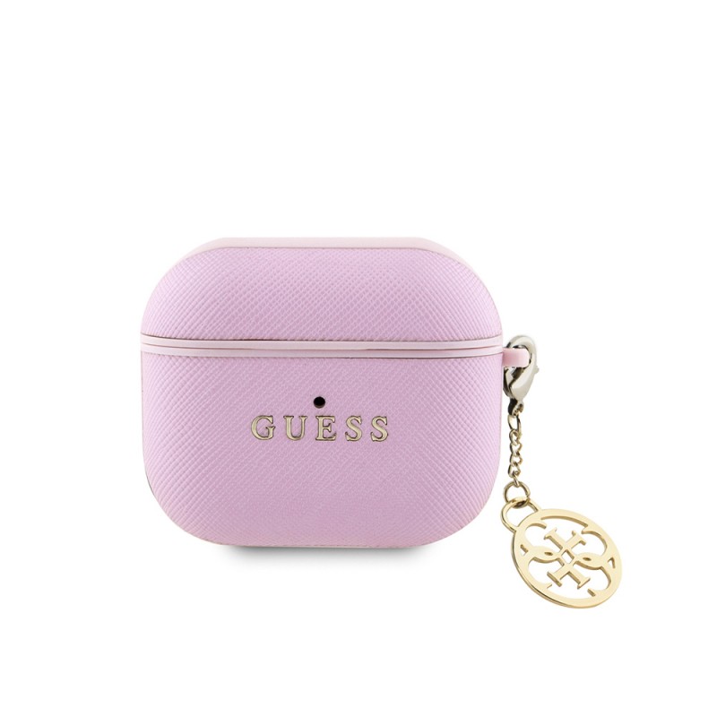 Bal-z Apple Airpods 3.Nesil Kılıf Guess Orjinal Lisanslı Dokulu 4G Yuvarlak Charm Saffiano Kılıf