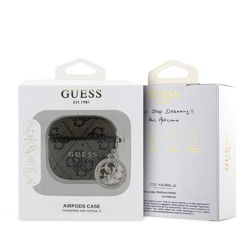 Bal-z Apple Airpods 4 Kılıf Guess Orjinal Lisanslı 4G Desenli Taşlı 4G Süs Zincirli Kapak