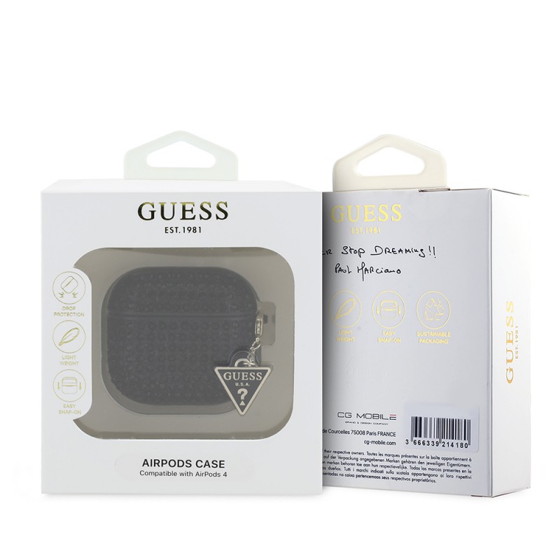 Bal-z Apple Airpods 4 Kılıf Guess Orjinal Lisanslı Parıltılı Taş Kaplamalı Üçgen Logo Süs Zincirli Kapak