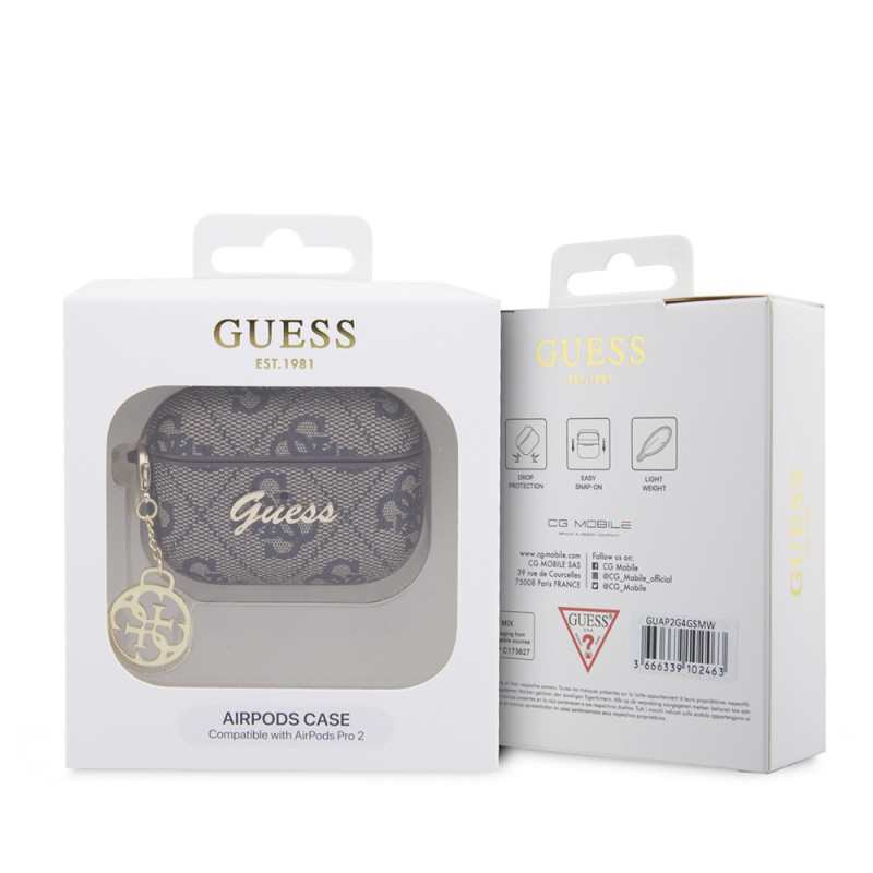 Bal-z Apple Airpods Pro 2 Kılıf Guess Orjinal Lisanslı 4G Desenli Metal Script Logolu 4G Charm PU Deri Kapak