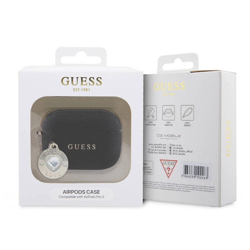 Bal-z Apple Airpods Pro 2 Kılıf Guess Orjinal Lisanslı Glitter Elmas Kalp Süs Zincirli Kapak