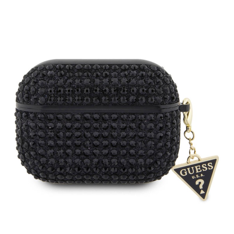 Bal-z Apple Airpods Pro 2 Kılıf Guess Orjinal Lisanslı Parıltılı Taş Kaplamalı Üçgen Logo Süs Zincirli Kapak