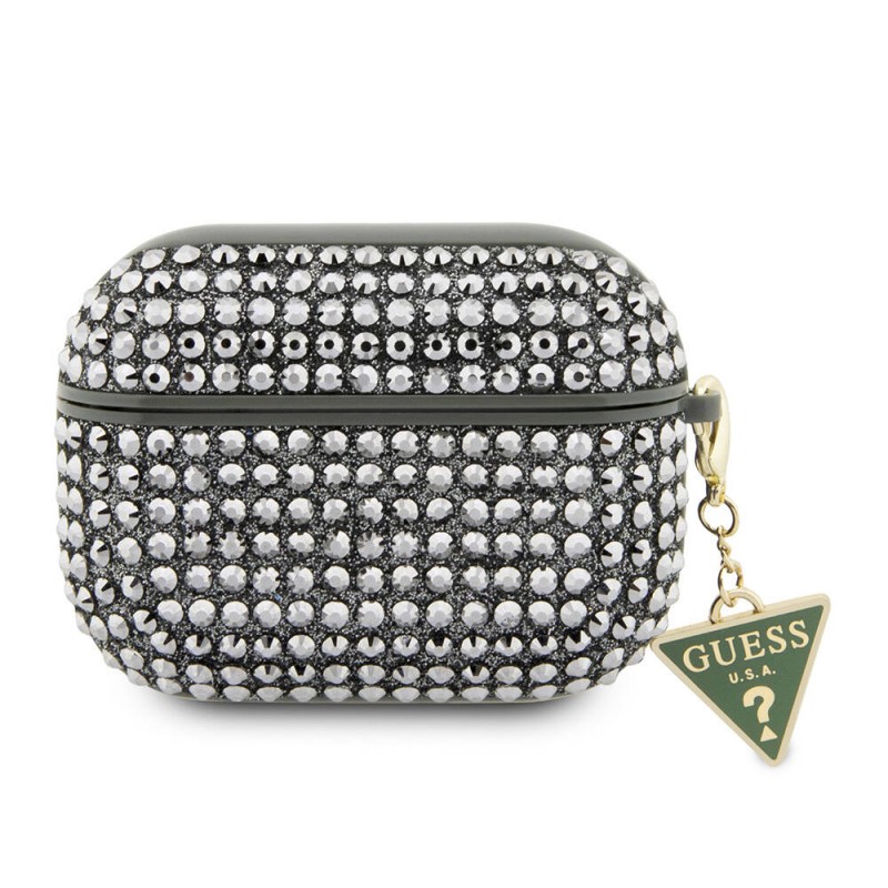 Bal-z Apple Airpods Pro 2 Kılıf Guess Orjinal Lisanslı Parıltılı Taş Kaplamalı Üçgen Logo Süs Zincirli Kapak