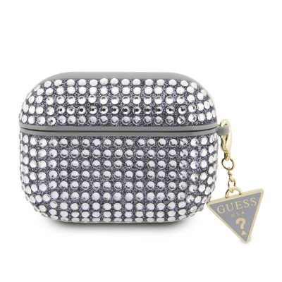 Bal-z Apple Airpods Pro 2 Kılıf Guess Orjinal Lisanslı Parıltılı Taş Kaplamalı Üçgen Logo Süs Zincirli Kapak