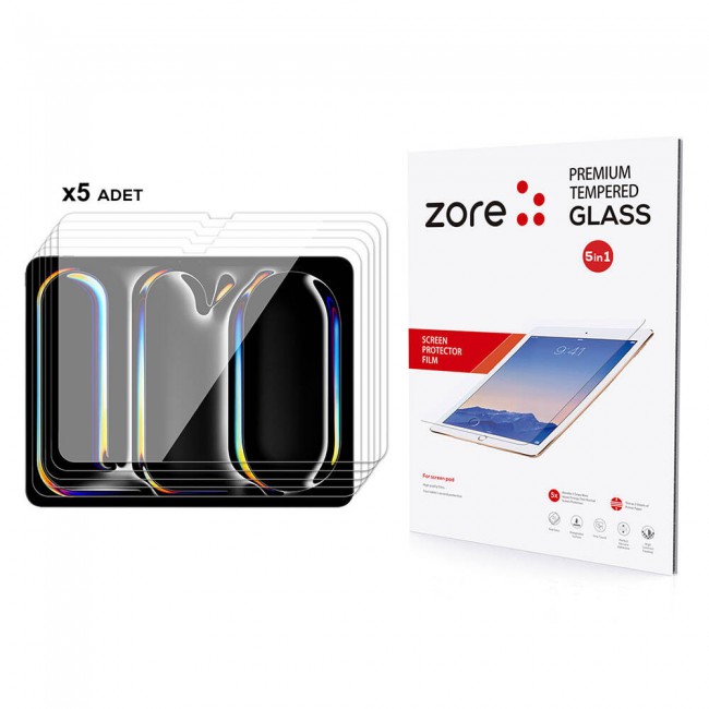 Apple iPad 13 Pro 2024 Zore 5in1 Tablet Temperli Cam Ekran Koruyucu Apple iPad 13 Pro 2024 Zore 5in1 Tablet Temperli Cam Ekran Koruyucu