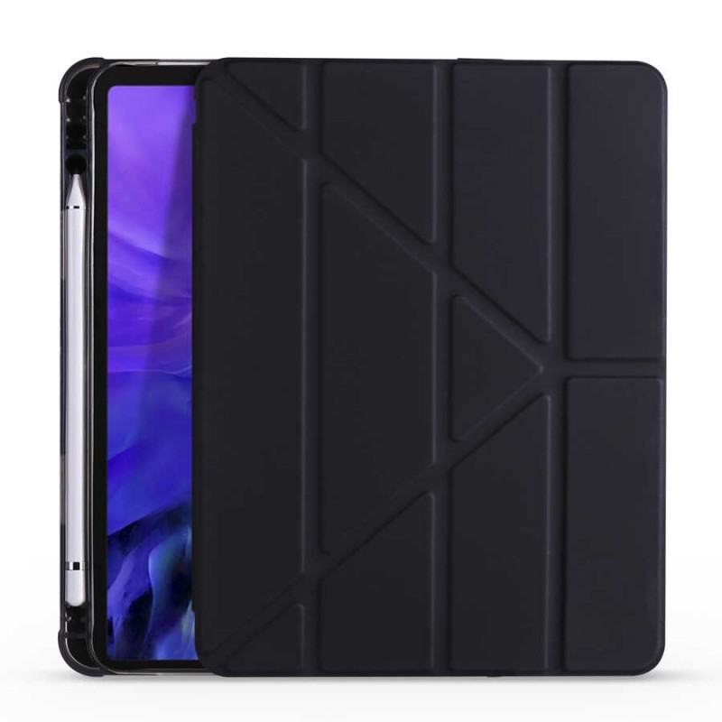 Bal-z Apple iPad Pro 12.9 2021 (5.Nesil) Kılıf  Tri Folding Kalem Bölmeli Standlı Kılıf