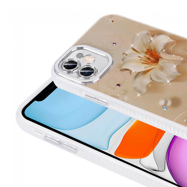 Apple iPhone 11 Kılıf Çiçek Desenli Parlak Taşlı Sert Silikon Zore Garden Kapak Apple iPhone 11 Kılıf Çiçek Desenli Parlak Taşlı Sert Silikon Zore Garden Kapak