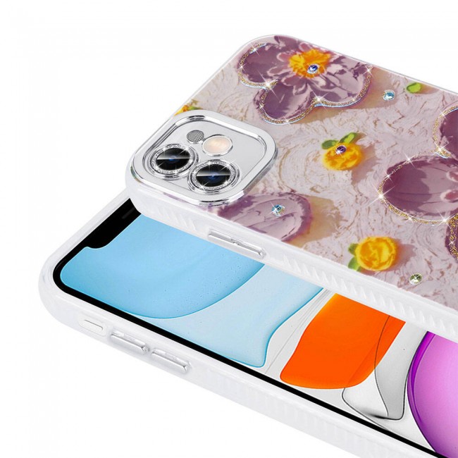Apple iPhone 11 Kılıf Çiçek Desenli Parlak Taşlı Sert Silikon Zore Garden Kapak Apple iPhone 11 Kılıf Çiçek Desenli Parlak Taşlı Sert Silikon Zore Garden Kapak