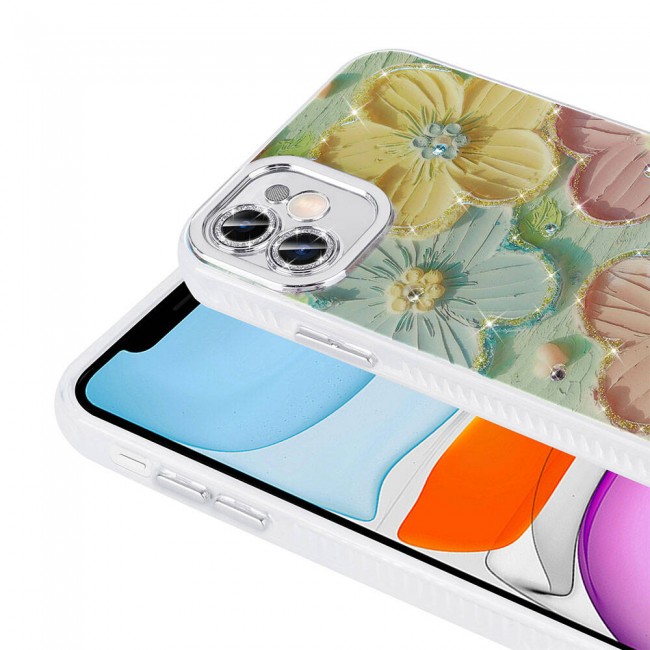Apple iPhone 11 Kılıf Çiçek Desenli Parlak Taşlı Sert Silikon Zore Garden Kapak Apple iPhone 11 Kılıf Çiçek Desenli Parlak Taşlı Sert Silikon Zore Garden Kapak