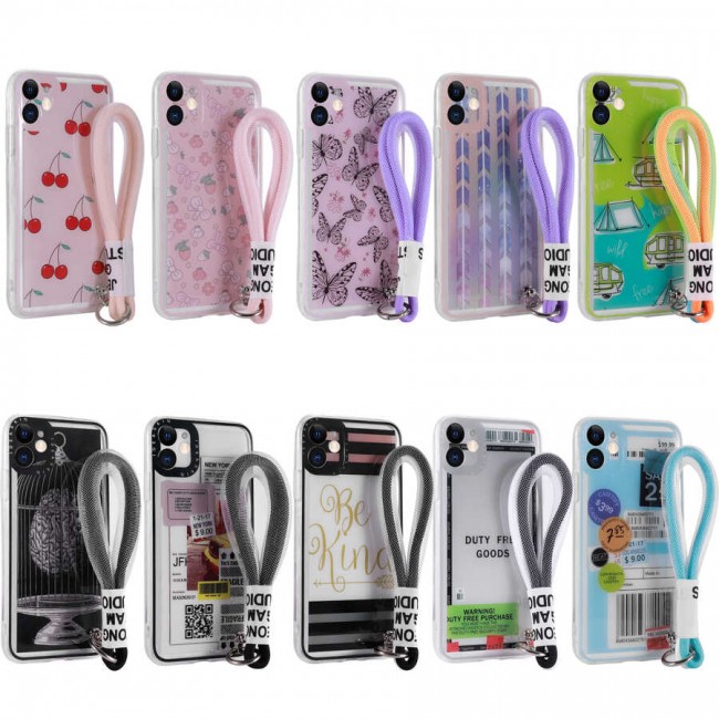 Apple iPhone 11 Kılıf Desenli El Askılı İpli Zore Astana Silikon Kapak Apple iPhone 11 Kılıf Desenli El Askılı İpli Zore Astana Silikon Kapak