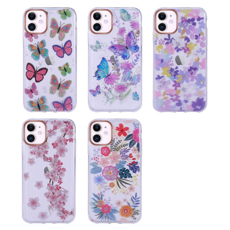 Bal-z Apple iPhone 11 Kılıf Desenli Simli Sert  İnka Kapak