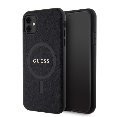 Bal-z Apple iPhone 11 Kılıf Guess Orjinal Lisanslı M-safe Şarj Özellikli Yazı Logolu Saffiano Classic Kapak