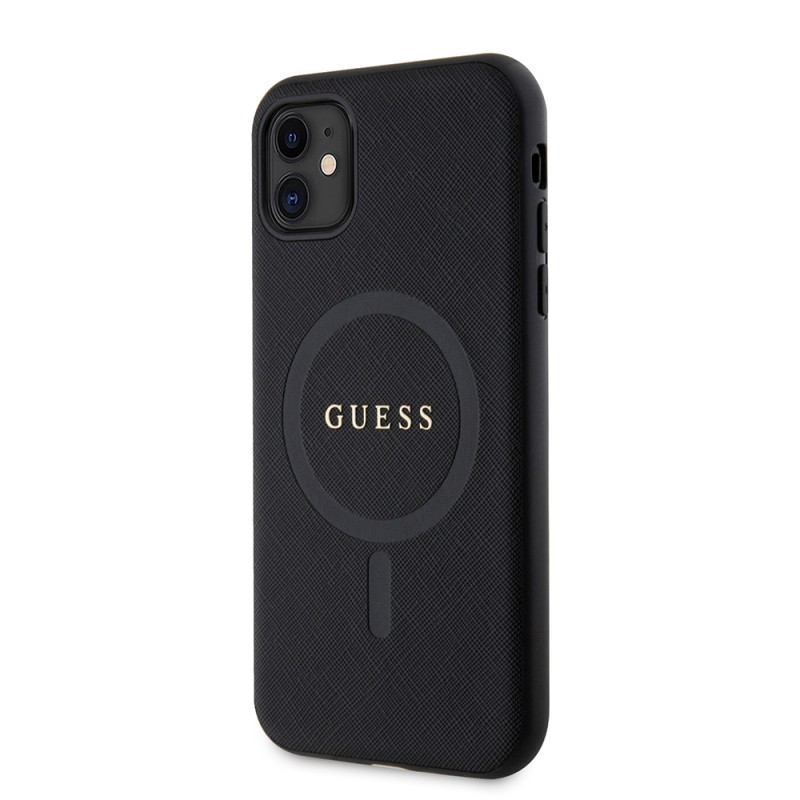 Bal-z Apple iPhone 11 Kılıf Guess Orjinal Lisanslı M-safe Şarj Özellikli Yazı Logolu Saffiano Classic Kapak