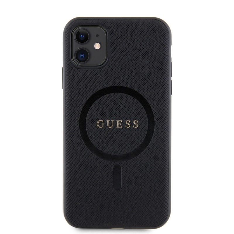 Bal-z Apple iPhone 11 Kılıf Guess Orjinal Lisanslı M-safe Şarj Özellikli Yazı Logolu Saffiano Classic Kapak