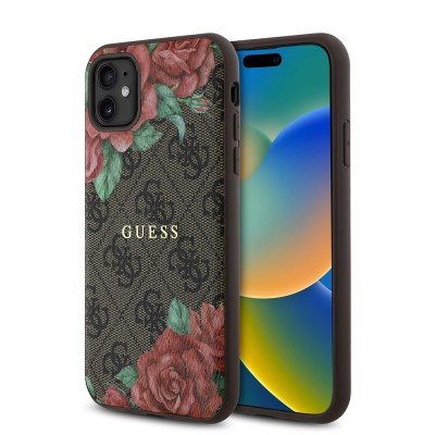 Bal-z Apple iPhone 11 Kılıf Guess Orjinal Lisanslı M-safe Uyumlu Gül Baskılı 4G Desenli Yazı Logolu Kapak