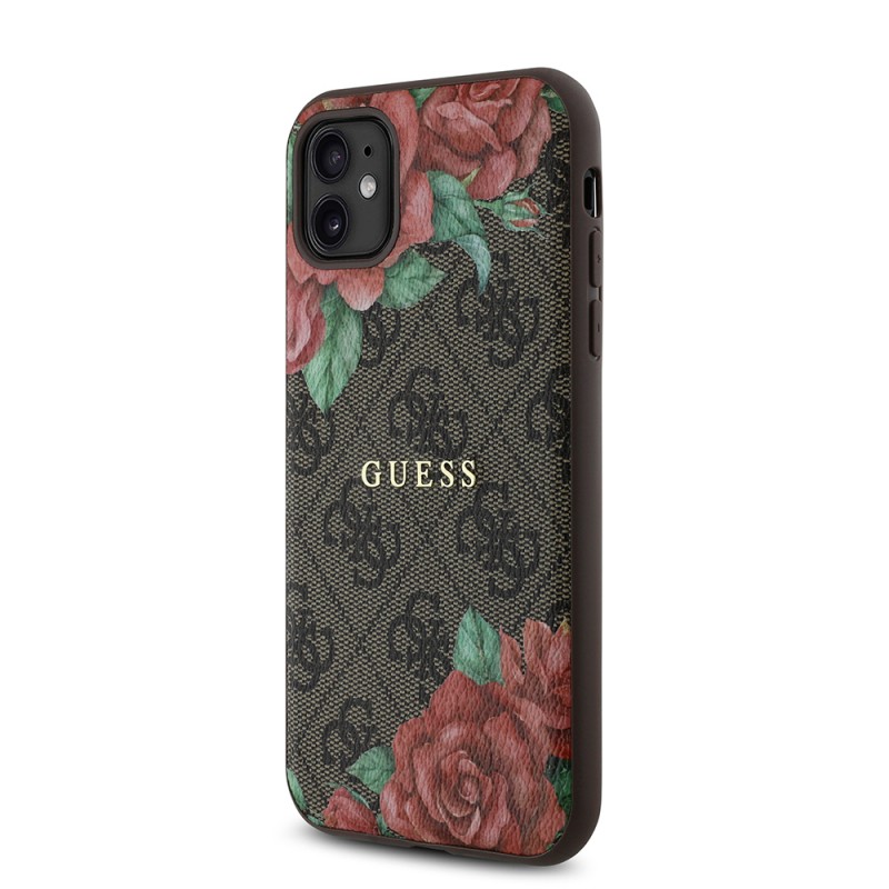 Bal-z Apple iPhone 11 Kılıf Guess Orjinal Lisanslı M-safe Uyumlu Gül Baskılı 4G Desenli Yazı Logolu Kapak