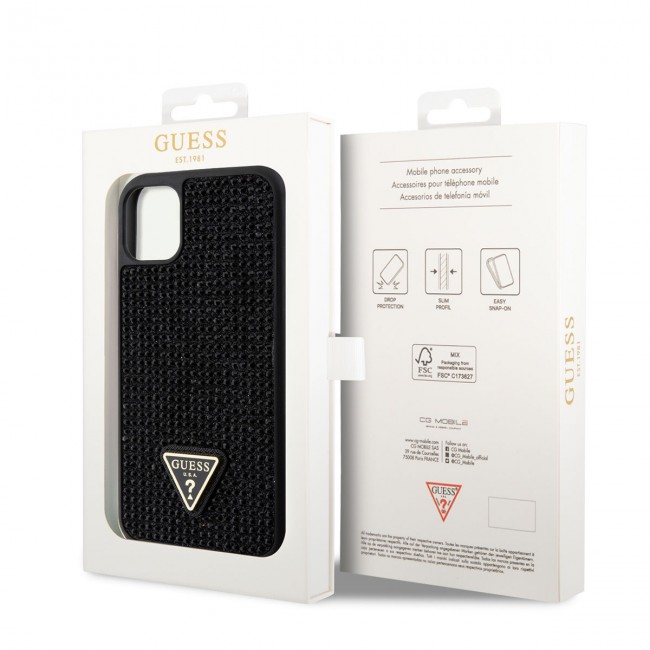 Apple iPhone 11 Kılıf Guess Orjinal Lisanslı Taşlı Arka Yüzey Üçgen Logolu Kapak