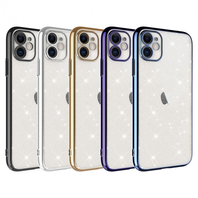 Apple iPhone 11 Kılıf Kamera Korumalı Renkli Çerçeveli Simli Zore Garage Kapak