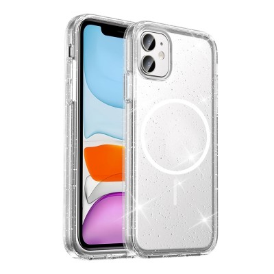 Bal-z Apple iPhone 11 Kılıf M-safe Şarj Özellikli Parlayan Simli Saydam Renkli  Maris Kapak