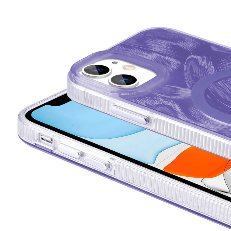 Bal-z Apple iPhone 11 Kılıf M-safe Şarj Özellikli Fırça Boya Desenli  Palet Kapak