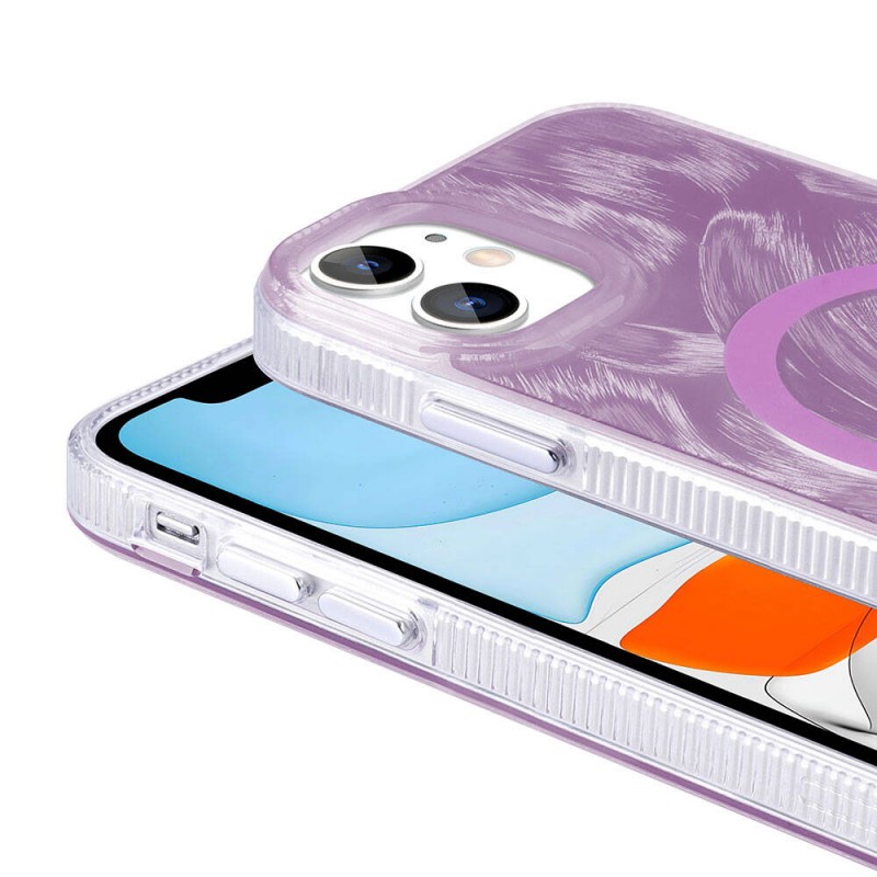 Bal-z Apple iPhone 11 Kılıf M-safe Şarj Özellikli Fırça Boya Desenli  Palet Kapak