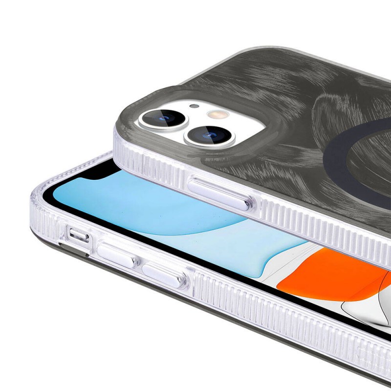 Bal-z Apple iPhone 11 Kılıf M-safe Şarj Özellikli Fırça Boya Desenli  Palet Kapak