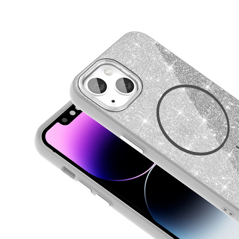 Bal-z Apple iPhone 11 Kılıf M-safe Şarj Özellikli Parlayan Simli  Okso Kapak