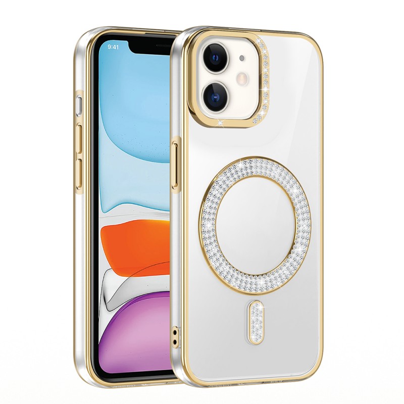 Bal-z Apple iPhone 11 Kılıf Pırlanta Taş Tasarımlı M-safe Şarj Özellikli  Karetta Silikon Kapak