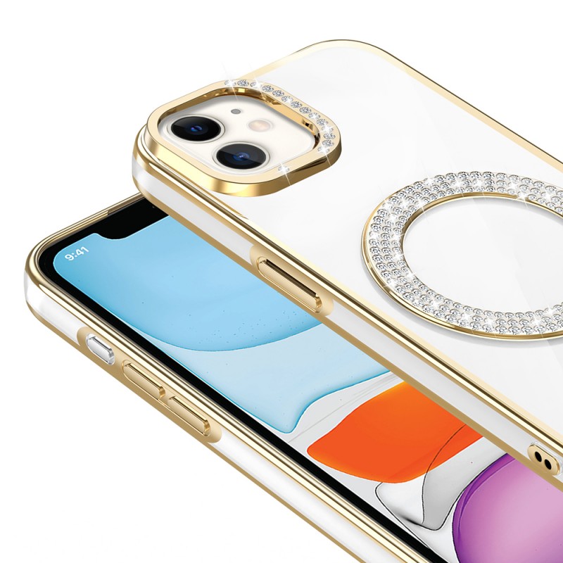 Bal-z Apple iPhone 11 Kılıf Pırlanta Taş Tasarımlı M-safe Şarj Özellikli  Karetta Silikon Kapak