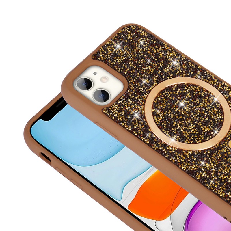 Bal-z Apple iPhone 11 Kılıf Pırlanta Tasarımlı M-safe Şarj Özellikli  Mozaik Silikon Kapak