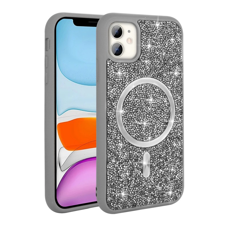 Bal-z Apple iPhone 11 Kılıf Pırlanta Tasarımlı M-safe Şarj Özellikli  Mozaik Silikon Kapak