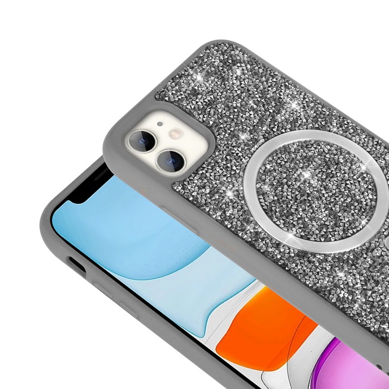 Bal-z Apple iPhone 11 Kılıf Pırlanta Tasarımlı M-safe Şarj Özellikli  Mozaik Silikon Kapak