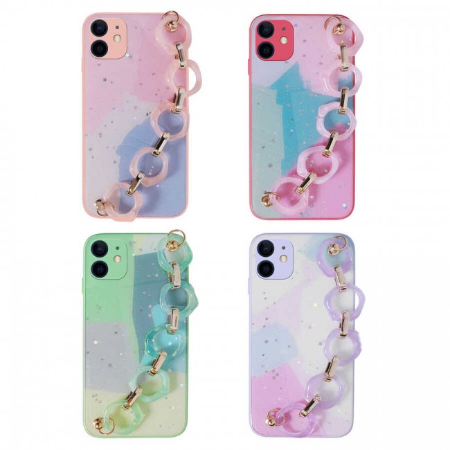 Apple iPhone 11 Kılıf Simli Desenli El Askılı Tutacaklı Zore Elsa Silikon Kapak
