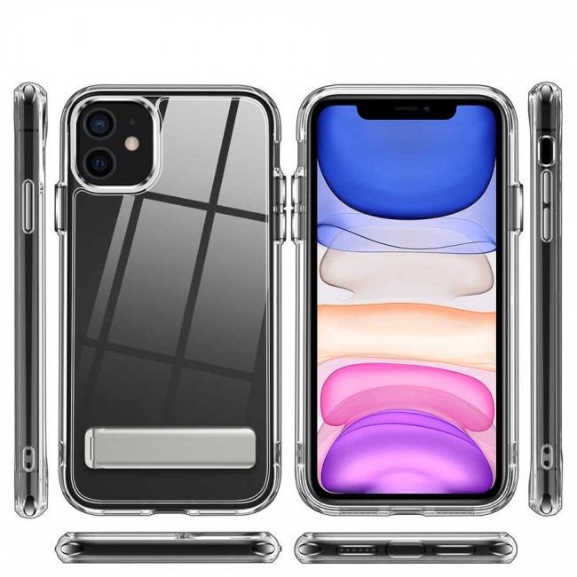 Apple iPhone 11 Kılıf Standlı Şeffaf Silikon Zore L-Stand Kapak Apple iPhone 11 Kılıf Standlı Şeffaf Silikon Zore L-Stand Kapak