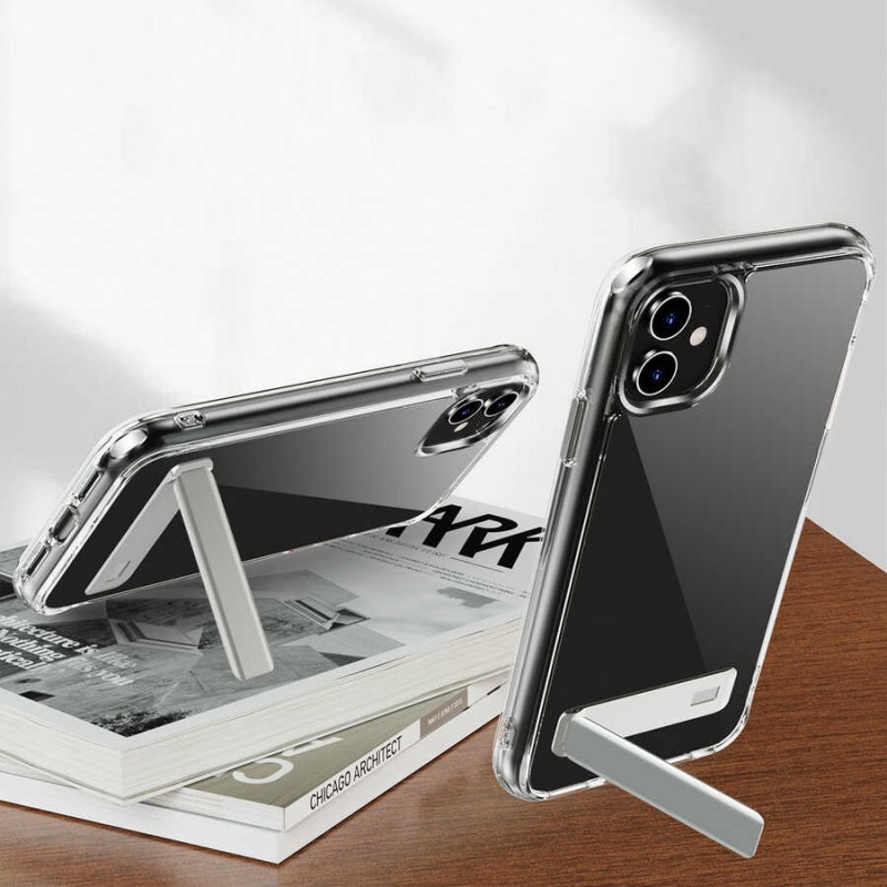 Bal-z Apple iPhone 11 Kılıf Standlı Şeffaf Silikon  L-Stand Kapak