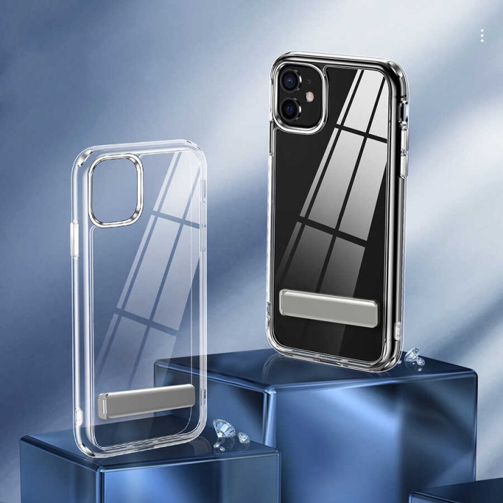 Apple iPhone 11 Kılıf Standlı Şeffaf Silikon Zore L-Stand Kapak