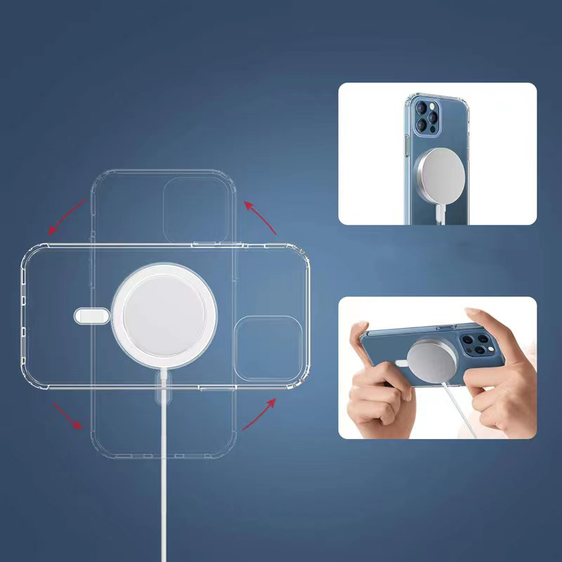 Bal-z Apple iPhone 12 Kılıf M-safe Şarj Özellikli Şeffaf Sert PC  Embos Kapak