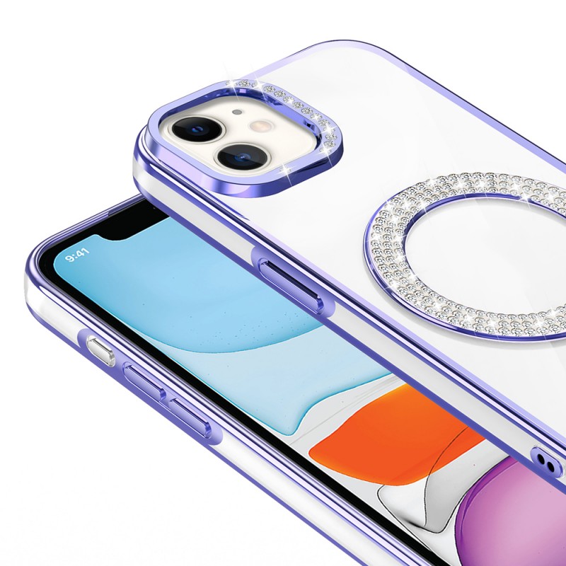 Bal-z Apple iPhone 12 Kılıf Pırlanta Taş Tasarımlı M-safe Şarj Özellikli  Karetta Silikon Kapak