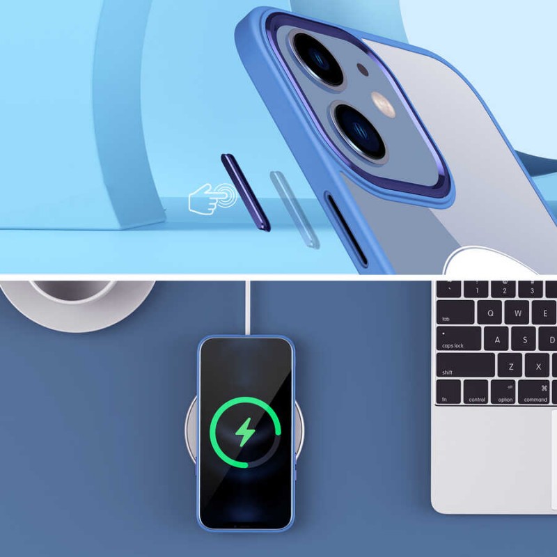 Bal-z Apple iPhone 12 Kılıf Wireless Şarj Özellikli  Krom M-safe Silikon Kapak