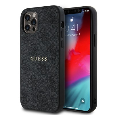 Bal-z Apple iPhone 12 Pro Kılıf Guess Orjinal Lisanslı M-safe Şarj Özellikli 4G Desen Yazı Logolu Kapak