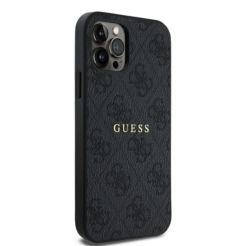 Bal-z Apple iPhone 12 Pro Kılıf Guess Orjinal Lisanslı M-safe Şarj Özellikli 4G Desen Yazı Logolu Kapak