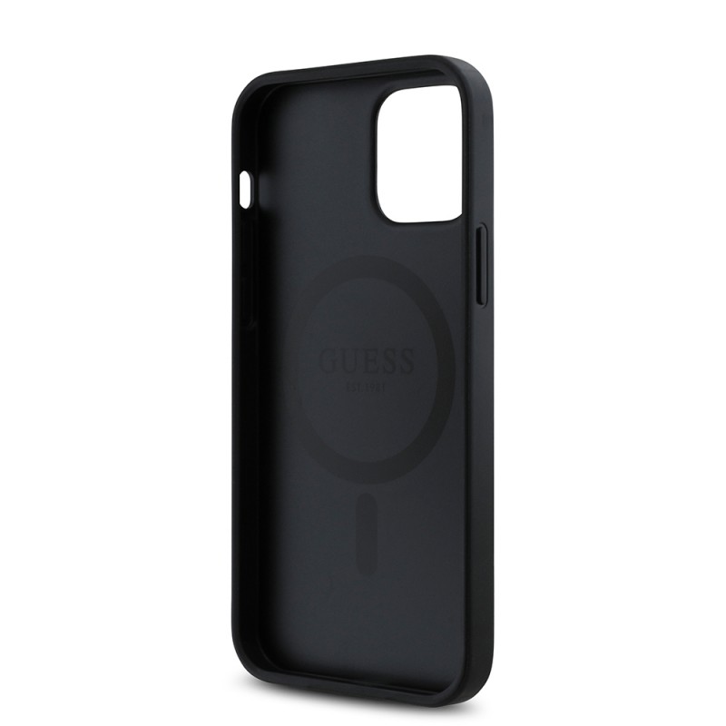 Bal-z Apple iPhone 12 Pro Kılıf Guess Orjinal Lisanslı M-safe Şarj Özellikli Gül Baskılı 4G Desenli Yazı Logolu Kapak